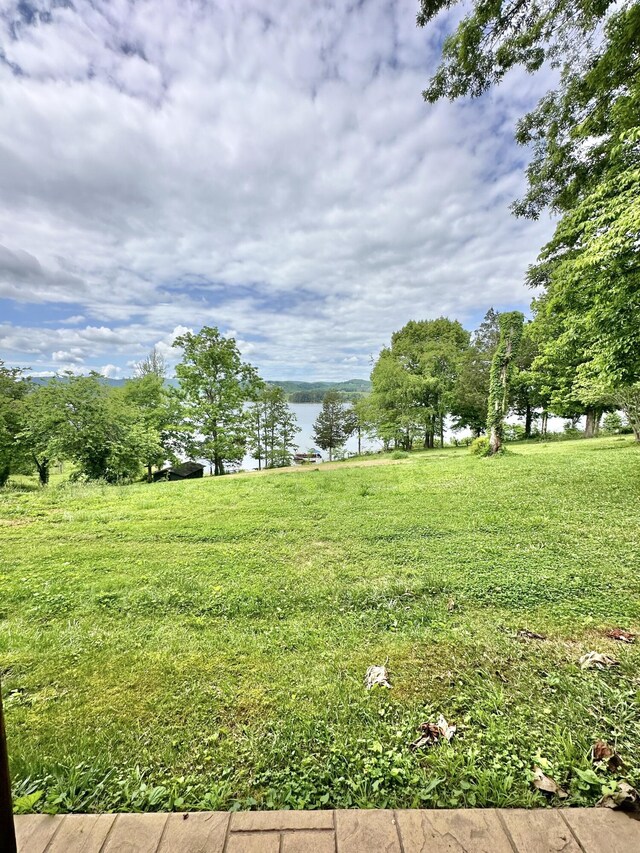 view of yard with a water view