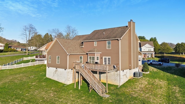 9357 Gabrielle Rd, Strawberry Plains, TN 37871 - back of house featuring a deck, a chimney, cooling unit, crawl space, and stairway