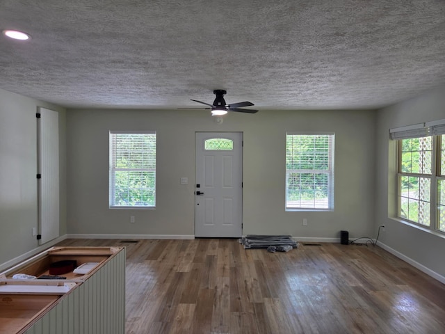 1705 Lester Rd, Tazewell, TN 37879 - foyer entrance featuring wood finished floors, healthy amount of natural light, baseboards, a textured ceiling, and ceiling fan