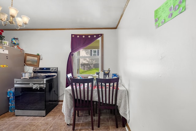 816 Choctaw St, Morristown, TN 37813 - dining space with crown molding, a chandelier, and tile patterned flooring