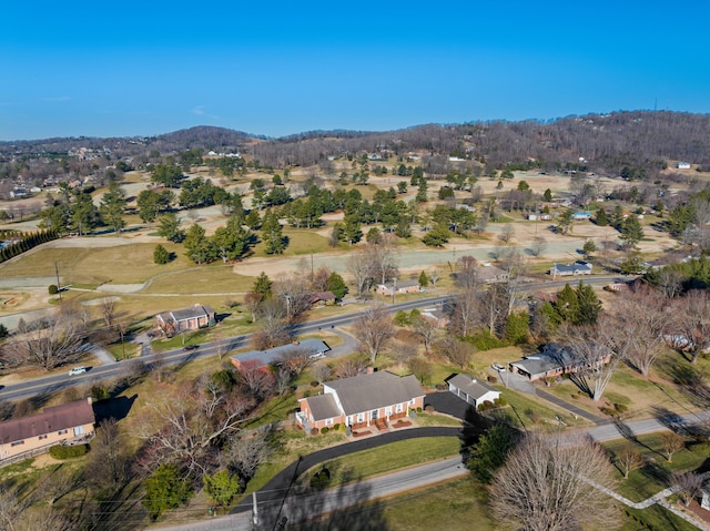 drone / aerial view featuring a mountain view