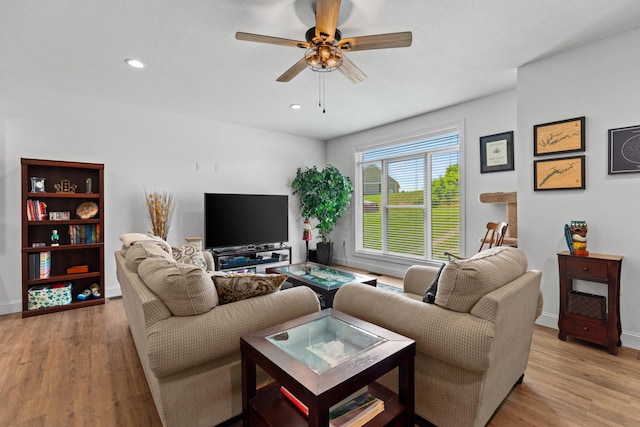 3099 Bridgewater Blvd, Morristown, TN 37814 - living room featuring wood finished floors, a ceiling fan, baseboards, and recessed lighting