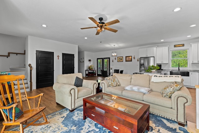 3099 Bridgewater Blvd, Morristown, TN 37814 - living room with a ceiling fan, recessed lighting, and wood finished floors