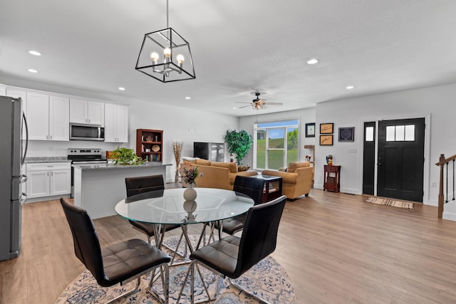 3099 Bridgewater Blvd, Morristown, TN 37814 - dining area with recessed lighting, light wood-style floors, ceiling fan, a chandelier, and baseboards