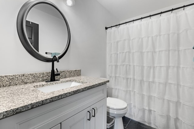 3099 Bridgewater Blvd, Morristown, TN 37814 - full bath featuring vanity, toilet, tile patterned floors, and a shower with curtain