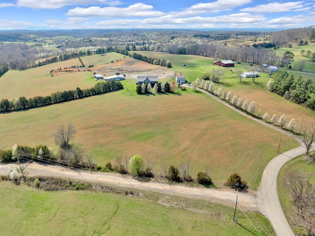 aerial view featuring a rural view