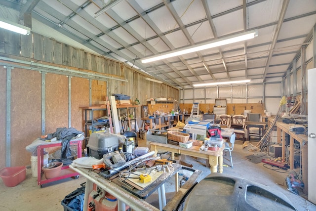 garage featuring a workshop area