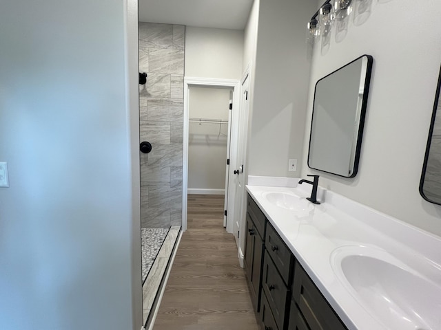 536 Sequoyah Dr, Morristown, TN 37813 - bathroom featuring tiled shower, double vanity, and a spacious closet