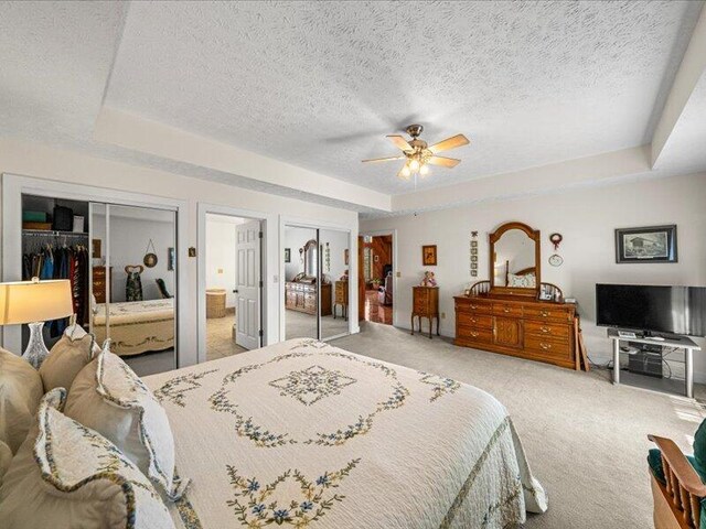 702 John Sevier Dr, Sevierville, TN 37876 - bedroom featuring a tray ceiling, a textured ceiling, and carpet floors
