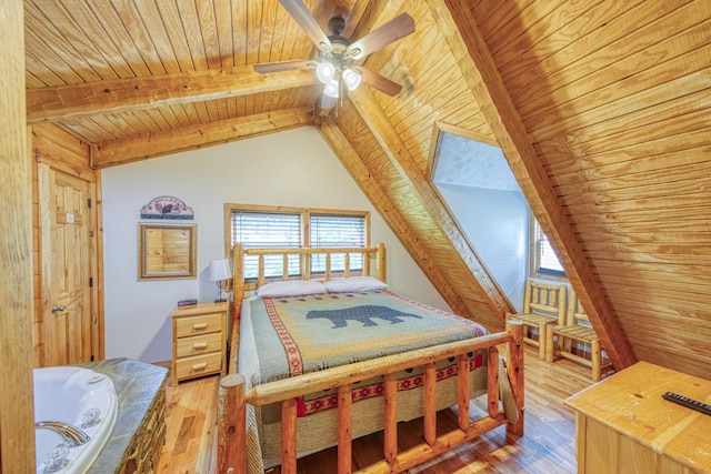 1136 E Foothills Dr, Gatlinburg, TN 37738 - bedroom with wood ceiling, light wood finished floors, and ceiling fan