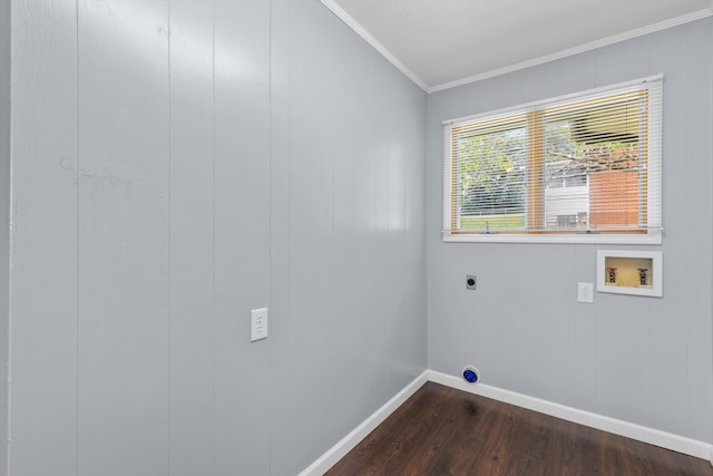 209 Pocahontas St, Newport, TN 37821 - laundry room featuring washer hookup, dark hardwood / wood-style flooring, ornamental molding, and electric dryer hookup