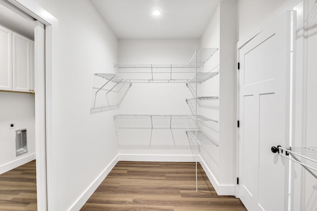 spacious closet featuring hardwood / wood-style flooring