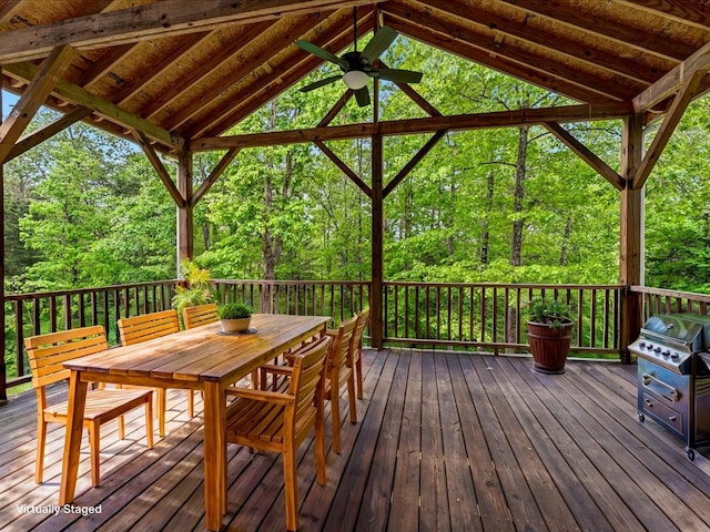 107 Straight Creek Dock Rd, New Tazewell, TN 37825 - deck with outdoor dining area, ceiling fan, and a gazebo