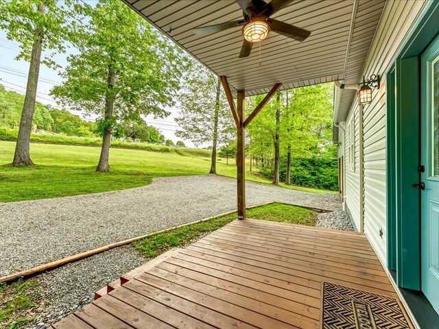 107 Straight Creek Dock Rd, New Tazewell, TN 37825 - deck with a ceiling fan and a lawn