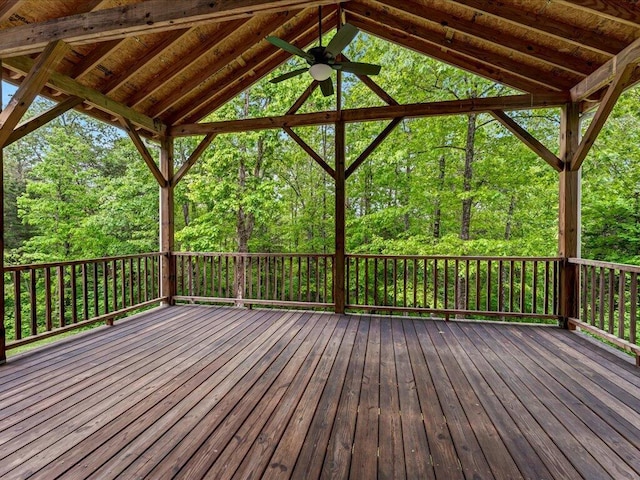 107 Straight Creek Dock Rd, New Tazewell, TN 37825 - wooden deck featuring a forest view and a ceiling fan