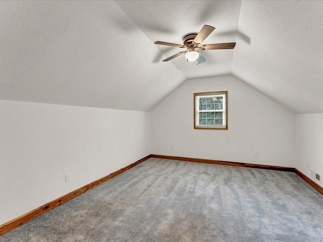 107 Straight Creek Dock Rd, New Tazewell, TN 37825 - additional living space featuring a textured ceiling, carpet, lofted ceiling, baseboards, and a ceiling fan