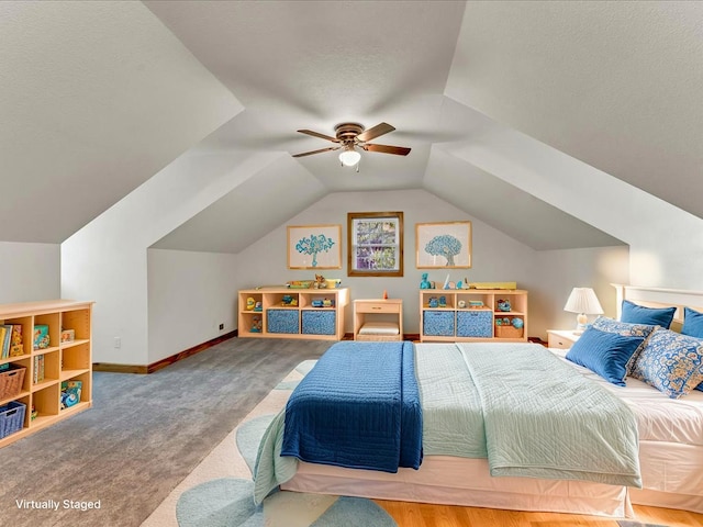 107 Straight Creek Dock Rd, New Tazewell, TN 37825 - carpeted bedroom featuring vaulted ceiling, a ceiling fan, and baseboards