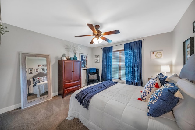 bedroom featuring ceiling fan and carpet floors