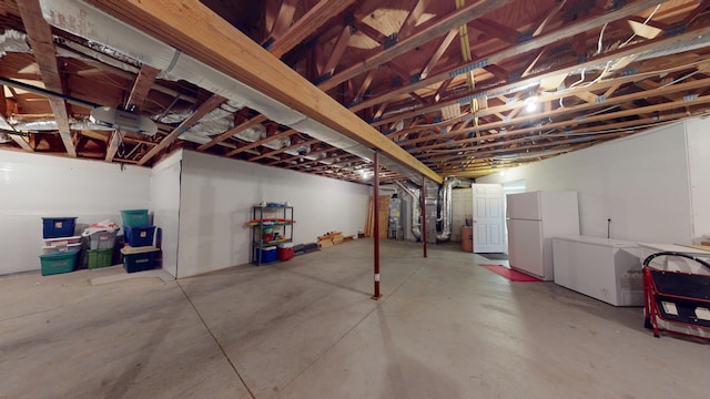 4119 Azalea Ct, Morristown, TN 37814 - unfinished below grade area featuring freestanding refrigerator, heating unit, and water heater