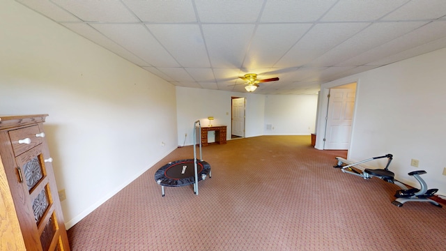 4119 Azalea Ct, Morristown, TN 37814 - exercise area featuring a ceiling fan, carpet floors, and a drop ceiling
