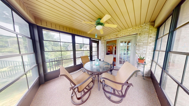 4119 Azalea Ct, Morristown, TN 37814 - sunroom / solarium with brick wall, wood ceiling, ceiling fan, and carpet