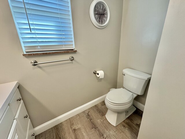 bathroom featuring vanity, hardwood / wood-style flooring, and toilet