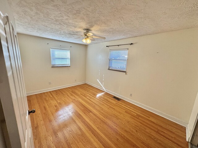 empty room featuring plenty of natural light, light hardwood / wood-style floors, and a textured ceiling