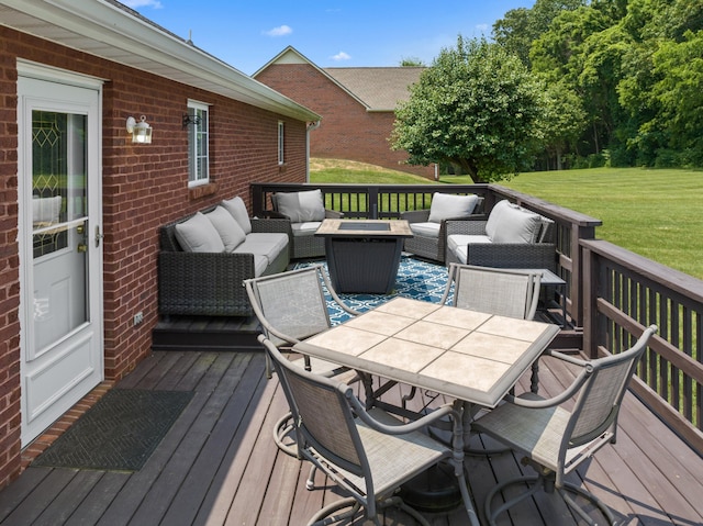 4705 E Hampton Blvd, Morristown, TN 37813 - wooden deck featuring an outdoor hangout area, a lawn, and outdoor dining space