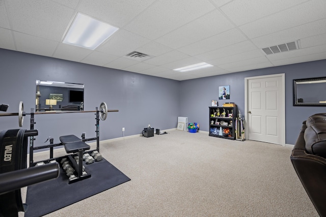 4705 E Hampton Blvd, Morristown, TN 37813 - workout room featuring a drop ceiling, carpet floors, and baseboards