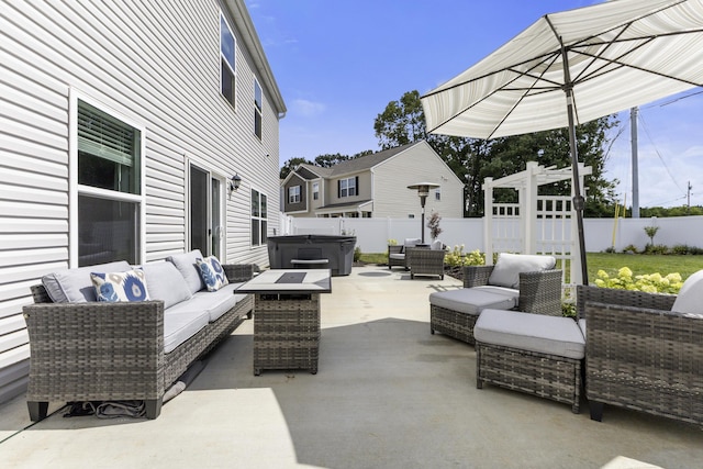 5021 Cottonseed Way, Morristown, TN 37813 - fenced backyard with a hot tub, an outdoor hangout area, and a patio area