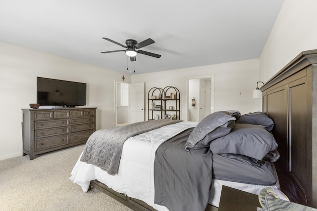 5021 Cottonseed Way, Morristown, TN 37813 - bedroom featuring light colored carpet, ceiling fan, and connected bathroom