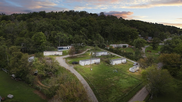 view of aerial view at dusk