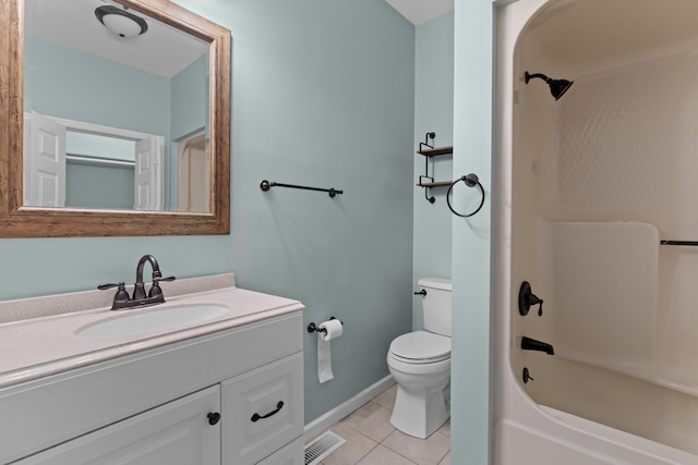 full bathroom with tile patterned flooring, vanity, shower / bathtub combination, and toilet