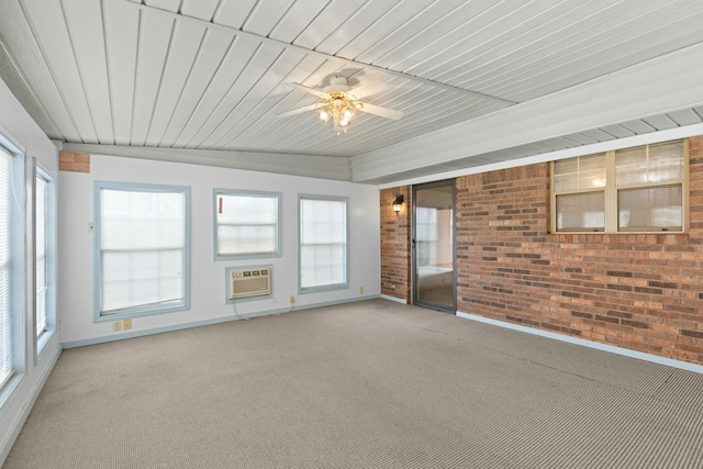 interior space featuring a wall unit AC, ceiling fan, and wood ceiling