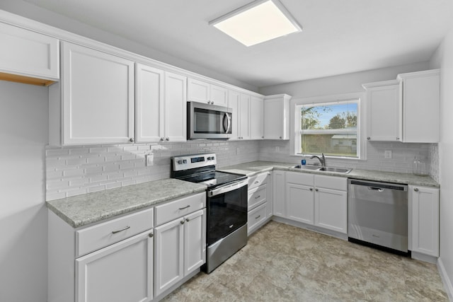 kitchen featuring a sink, white cabinetry, and stainless steel appliances
