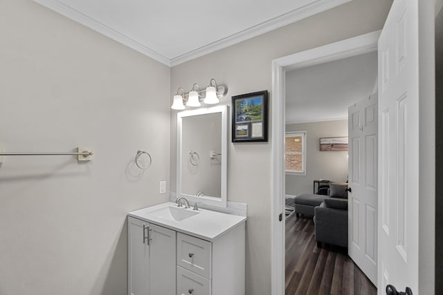 45 Link Hills Cir, Greeneville, TN 37743 - bathroom featuring ornamental molding, wood finished floors, and vanity