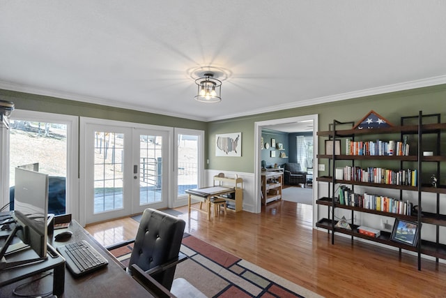 45 Link Hills Cir, Greeneville, TN 37743 - office space featuring french doors, wood finished floors, ornamental molding, healthy amount of natural light, and a wainscoted wall