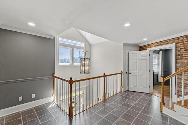 45 Link Hills Cir, Greeneville, TN 37743 - foyer with plenty of natural light, baseboards, ornamental molding, recessed lighting, and brick wall