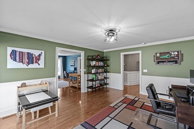 45 Link Hills Cir, Greeneville, TN 37743 - office space featuring wood finished floors, ornamental molding, and a wainscoted wall