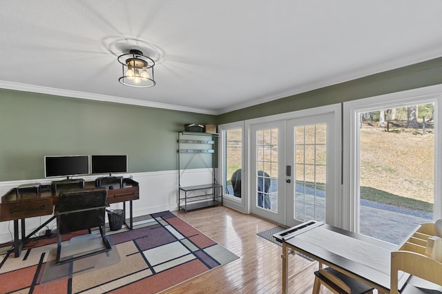 45 Link Hills Cir, Greeneville, TN 37743 - office space featuring french doors, crown molding, wood finished floors, and wainscoting