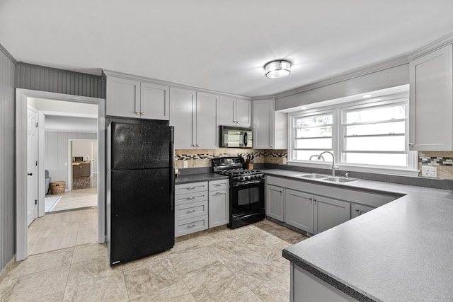 45 Link Hills Cir, Greeneville, TN 37743 - kitchen with black appliances, a sink, gray cabinetry, and tasteful backsplash