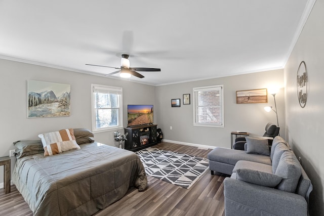 45 Link Hills Cir, Greeneville, TN 37743 - bedroom with wood finished floors, crown molding, a ceiling fan, and baseboards