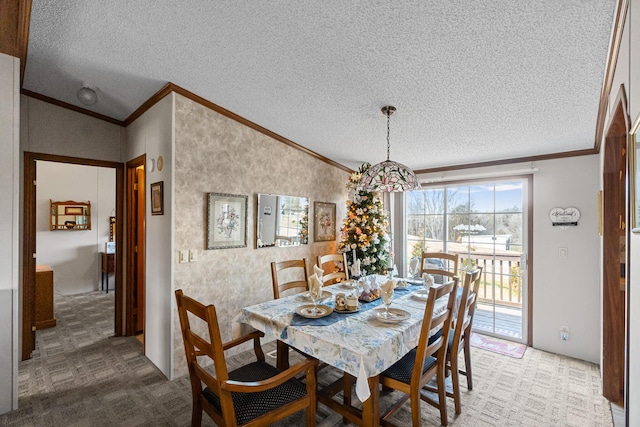 1554 Old Parrotsville Hwy, Parrottsville, TN 37843 - dining room featuring crown molding, light colored carpet, and a textured ceiling