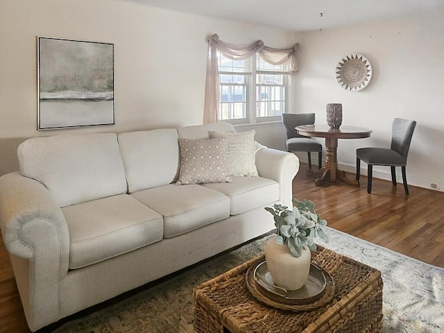 living room with dark wood-type flooring