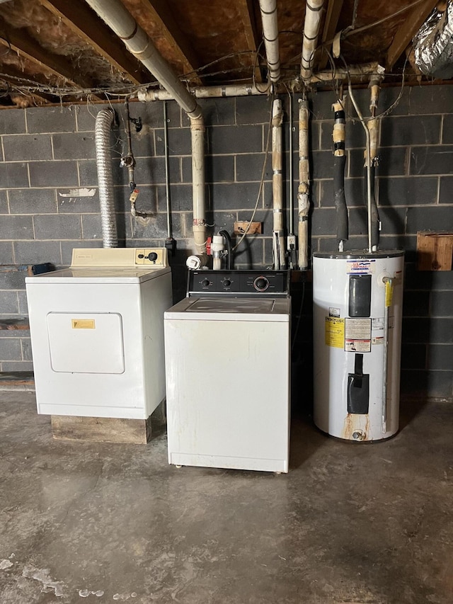 utilities featuring electric water heater and independent washer and dryer