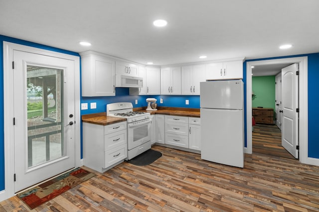 1327 Clinch View Cir, Jefferson City, TN 37760 - kitchen featuring white appliances, dark wood-style flooring, white cabinets, butcher block counters, and recessed lighting