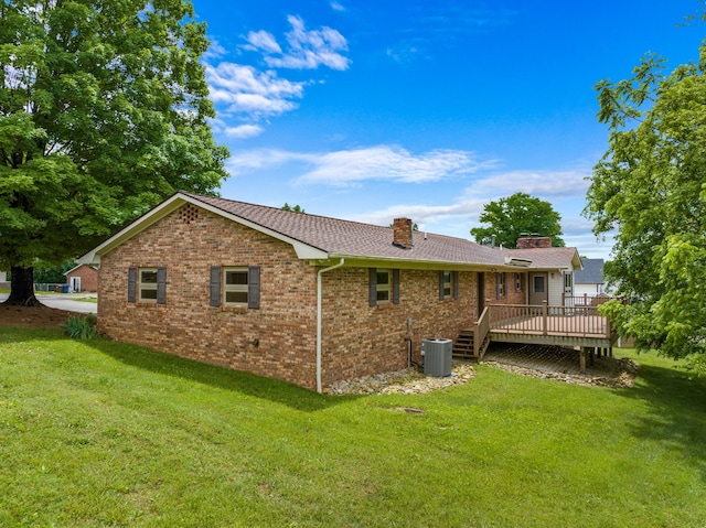1327 Clinch View Cir, Jefferson City, TN 37760 - rear view of property with a deck, a chimney, a lawn, and central air condition unit