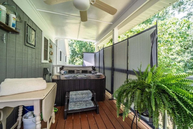 1662 Canal Ln, Dandridge, TN 37725 - deck with a hot tub and a ceiling fan