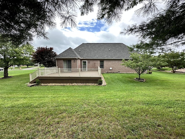 4815 Stapleton Rd, Morristown, TN 37813 - rear view of property with a wooden deck, a yard, and brick siding
