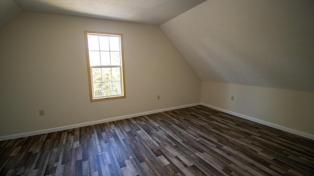 additional living space featuring vaulted ceiling and dark hardwood / wood-style floors